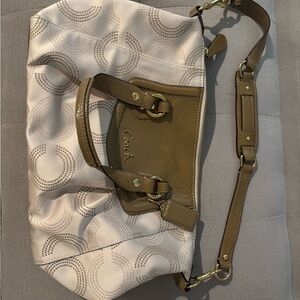 Coach Cream and Brown Shoulder Bag